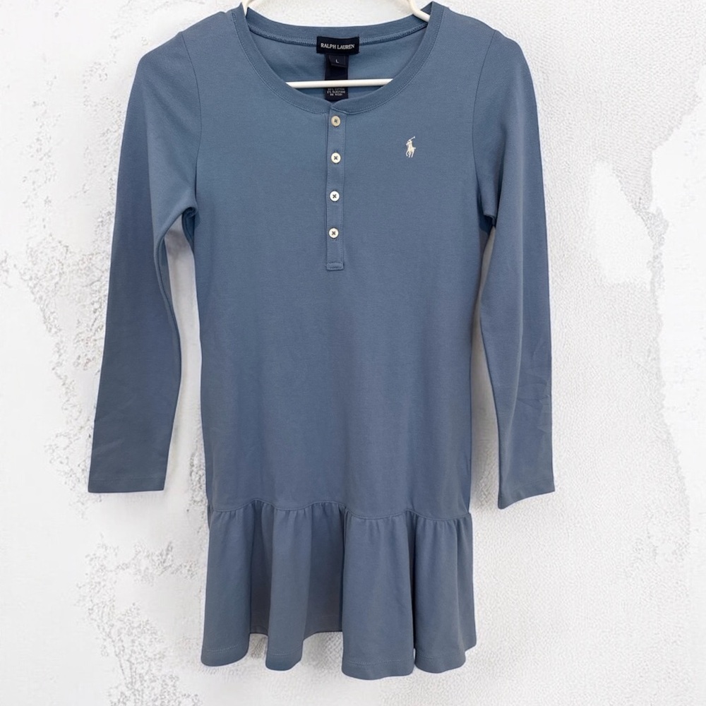 Ralph Lauren Girls’ Cotton Ruffle Bottom L/S Dress – Size L